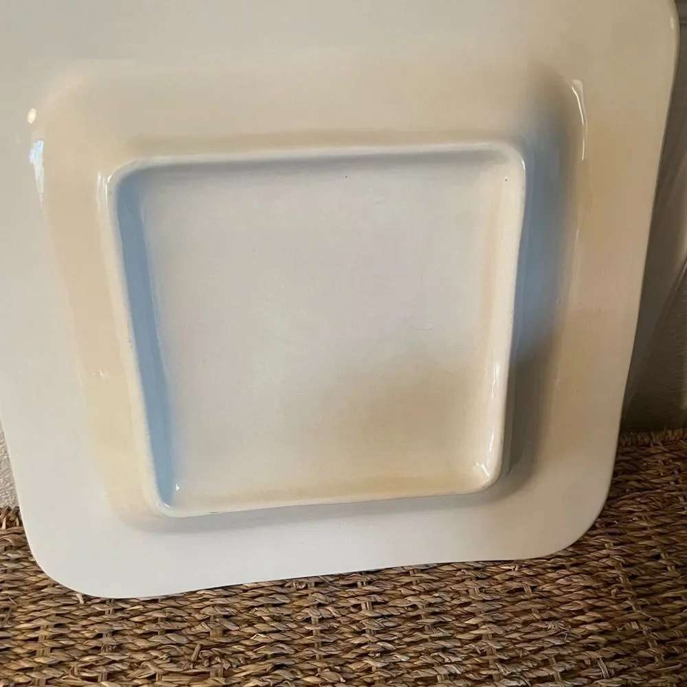 Ceramic Large Vintage Orange Cat Santa Serving Platter 13x13!